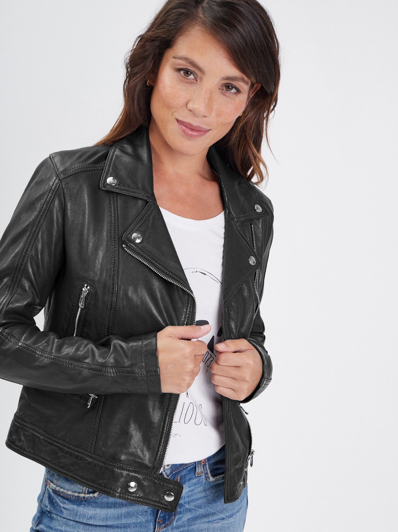 Panila - Blouson biker cuir femme - Accueil