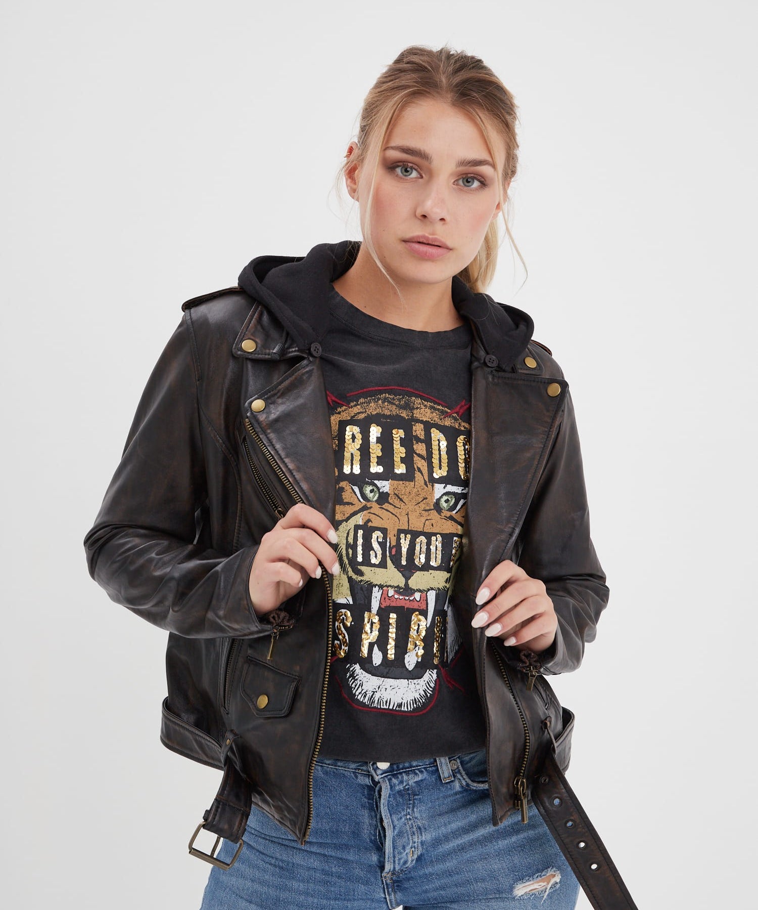 Line - Blouson cuir rock femme