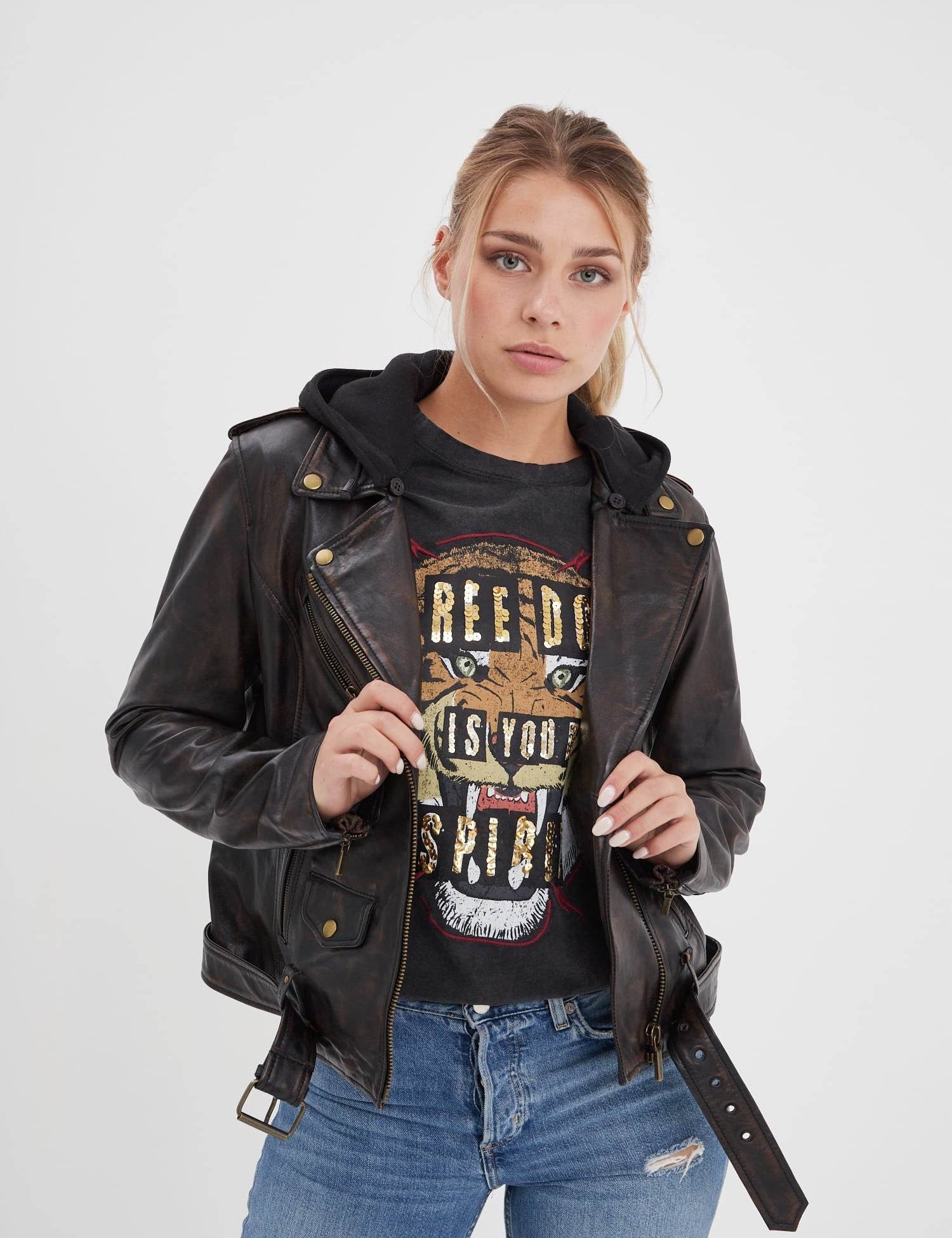 Line - Blouson cuir rock femme