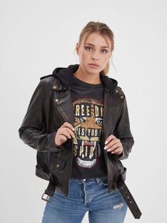 Line - Blouson cuir rock femme