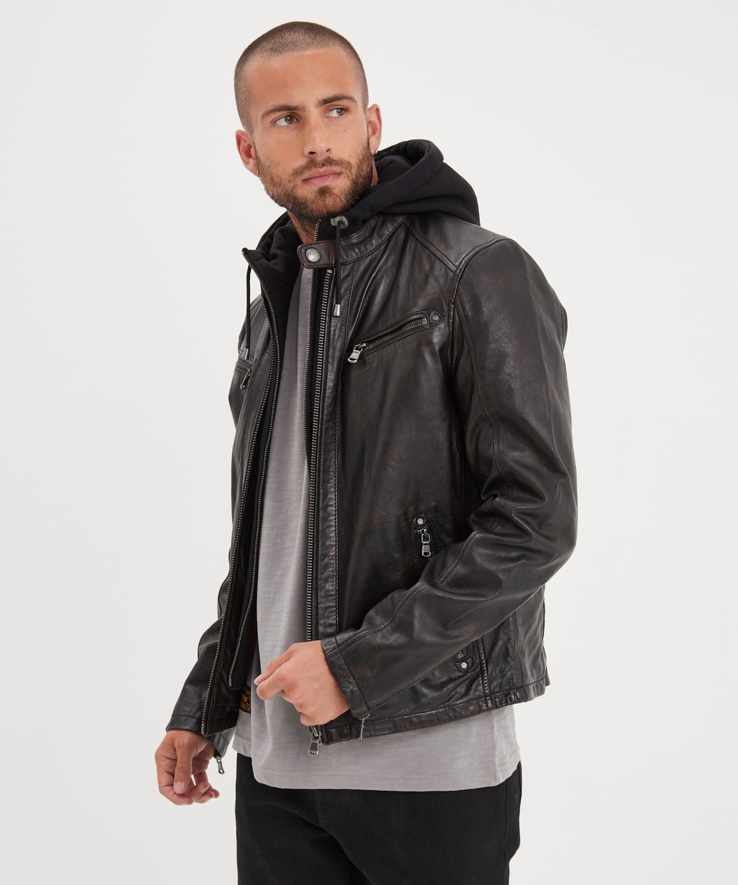 Winstoner - Blouson a capuche cuir