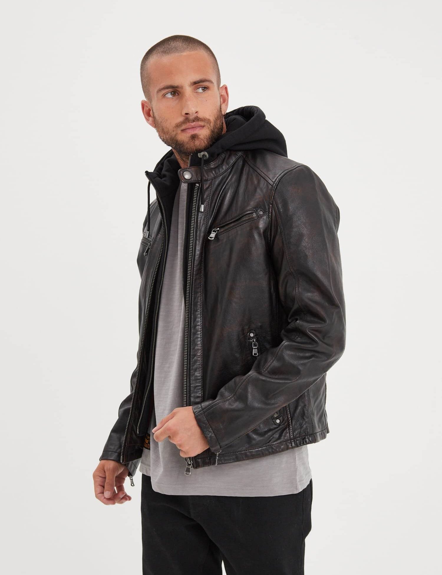 Winstoner - Blouson a capuche cuir
