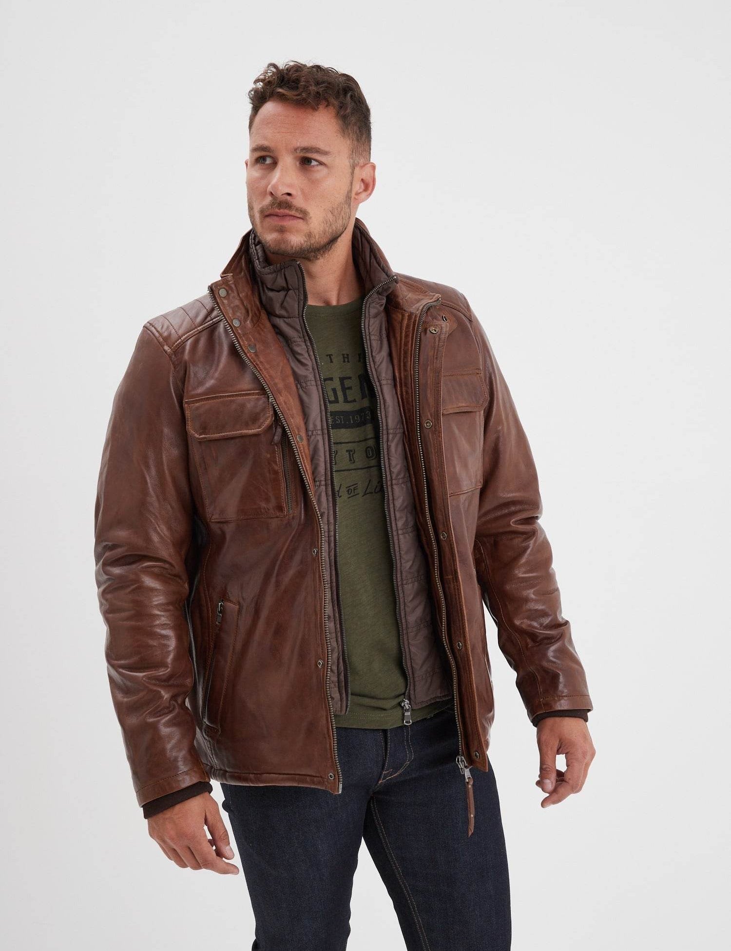 Crowell - Veste vintage cuir homme