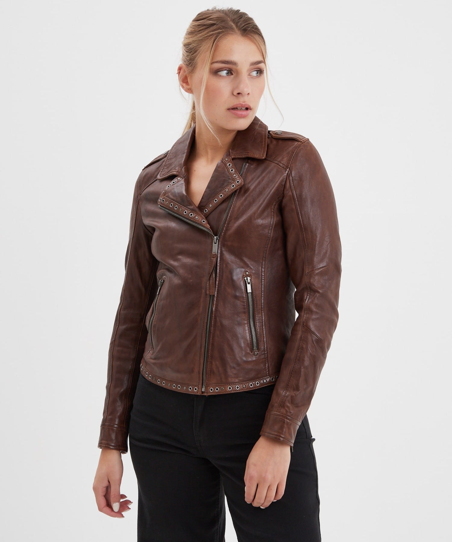 Eya - Blouson biker cuir femme