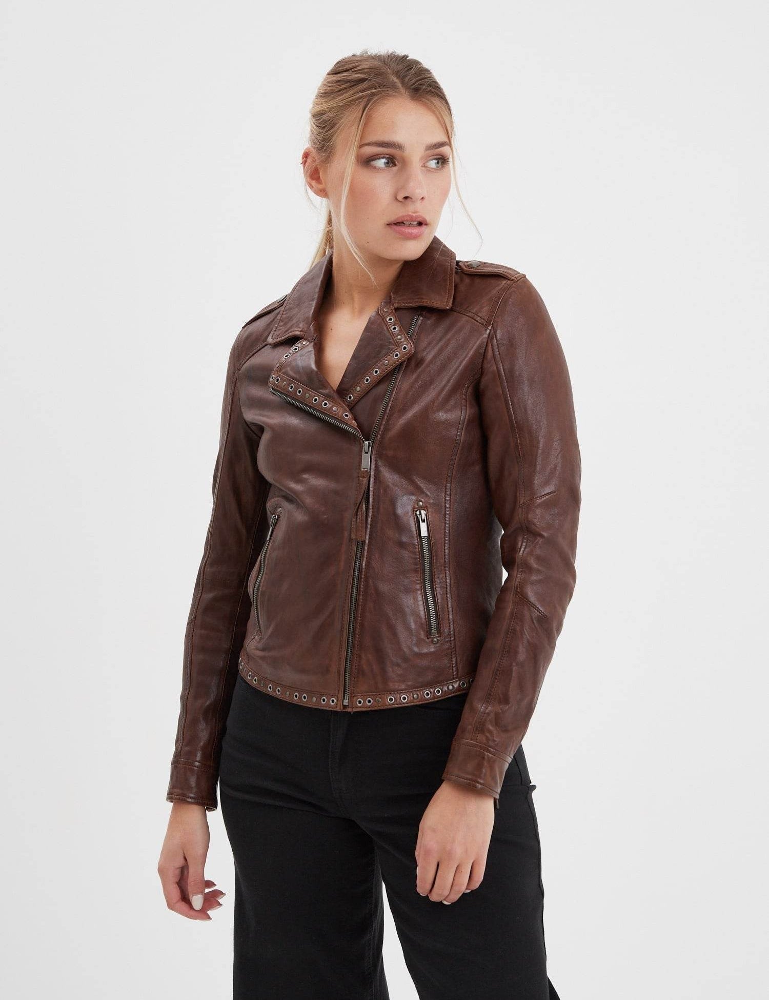 Eya - Blouson biker cuir femme