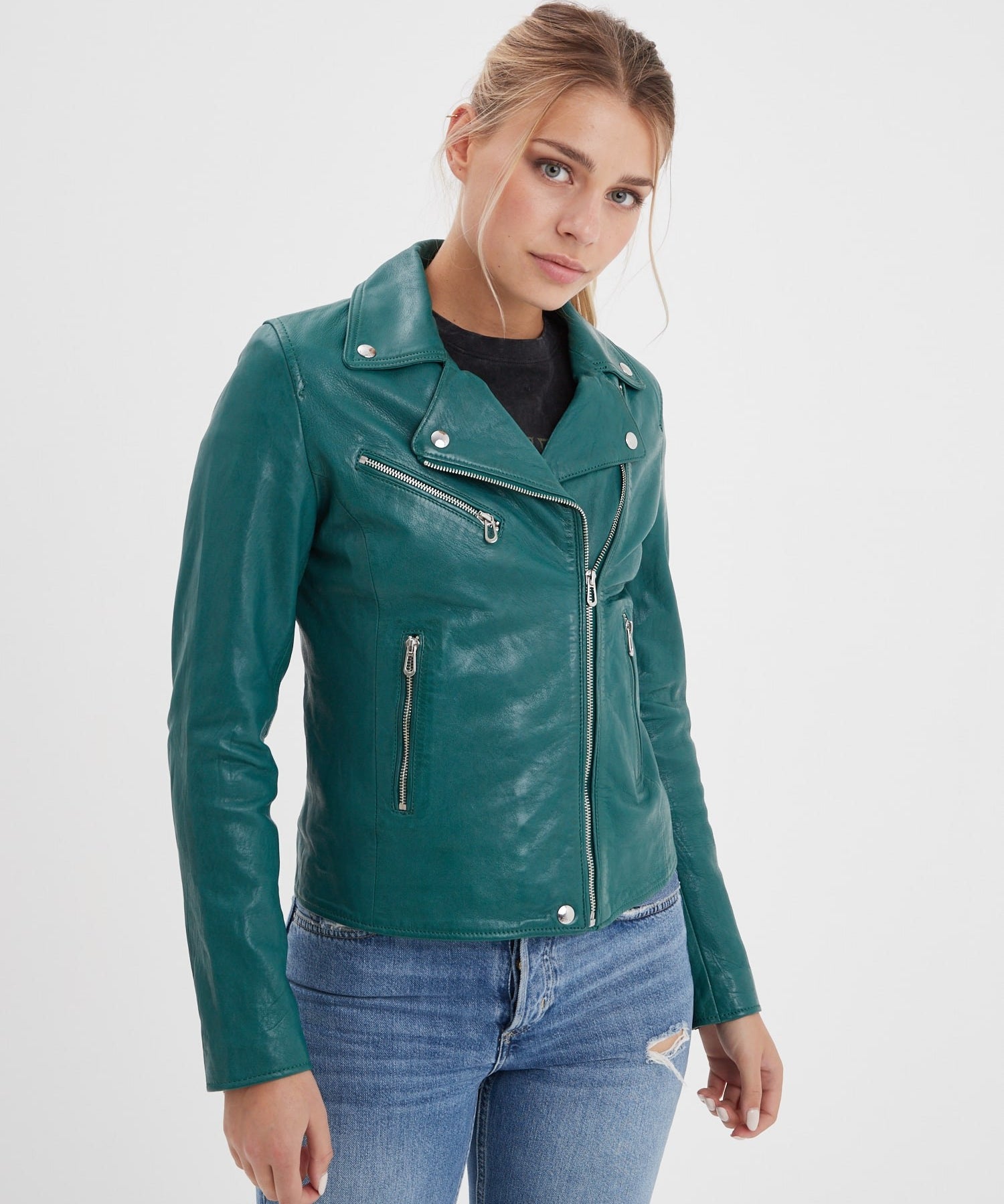 Olympe - Blouson biker cuir femme