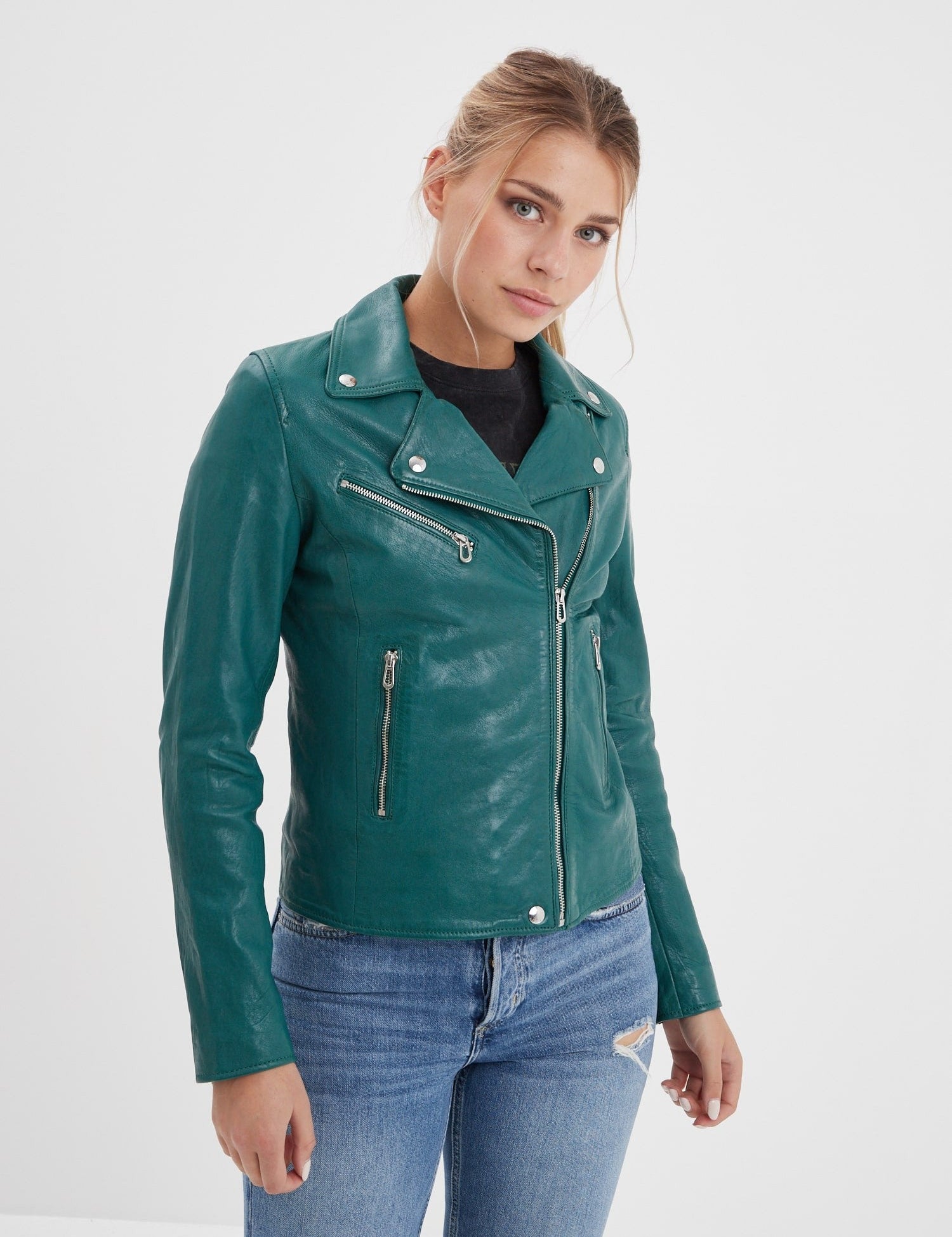 Olympe - Blouson biker cuir femme