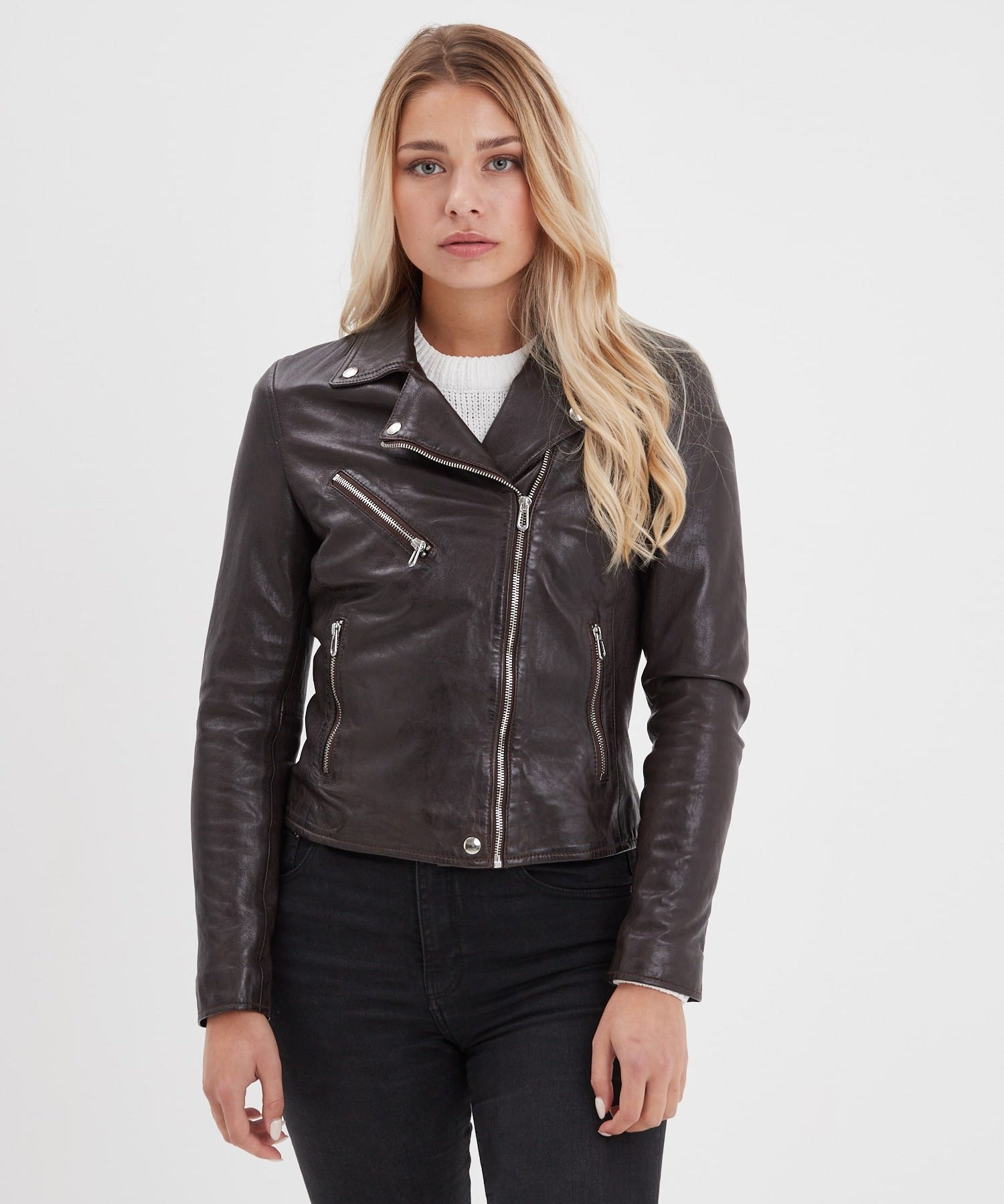 Olympe - Blouson biker cuir femme