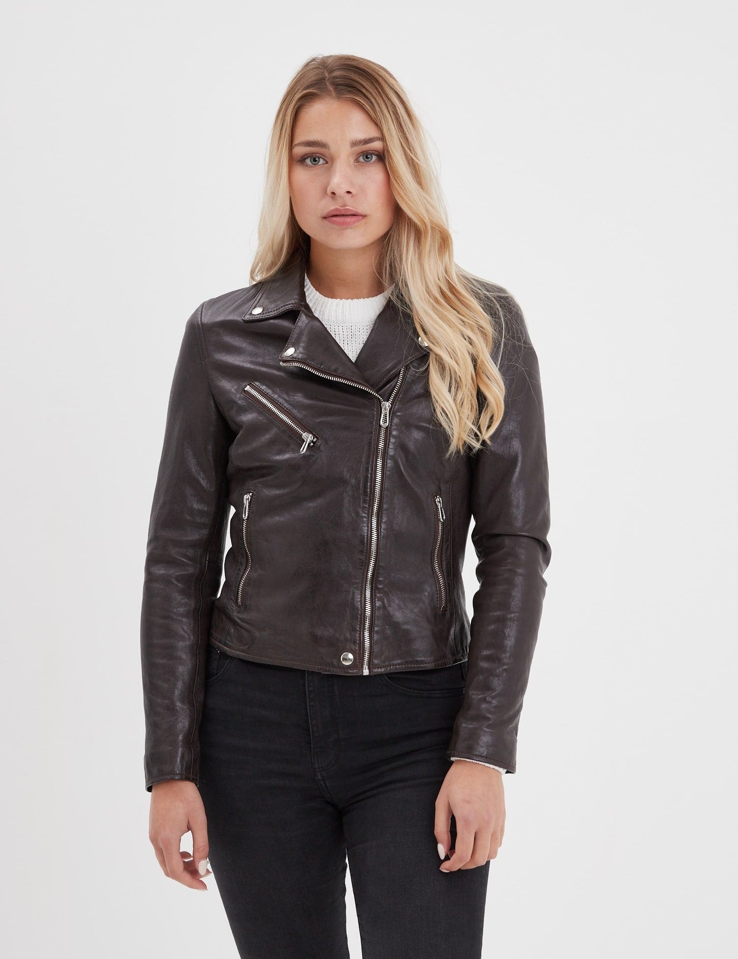 Olympe - Blouson biker cuir femme