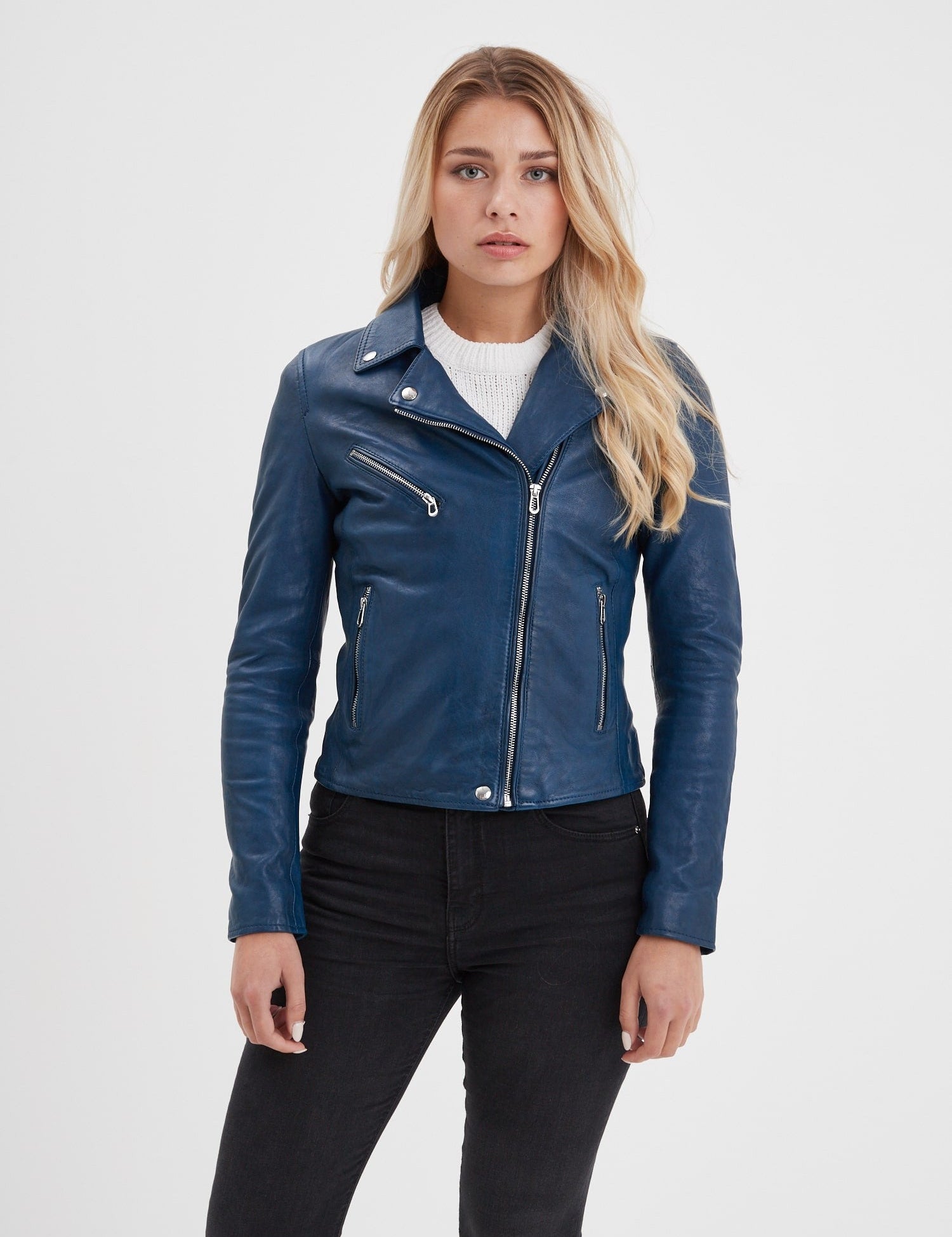 Olympe - Blouson biker cuir femme