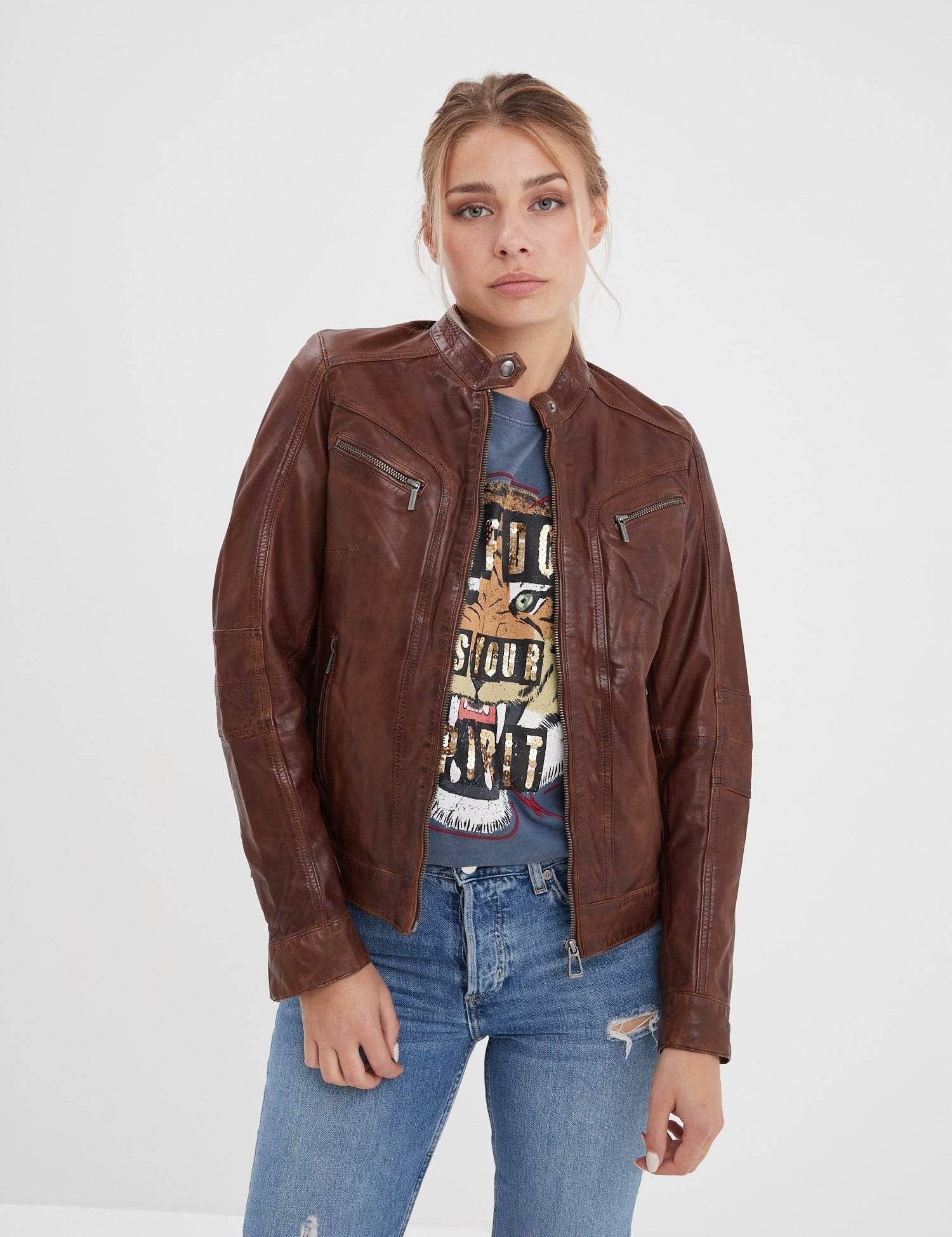 Silene - Blouson rétro cuir femme