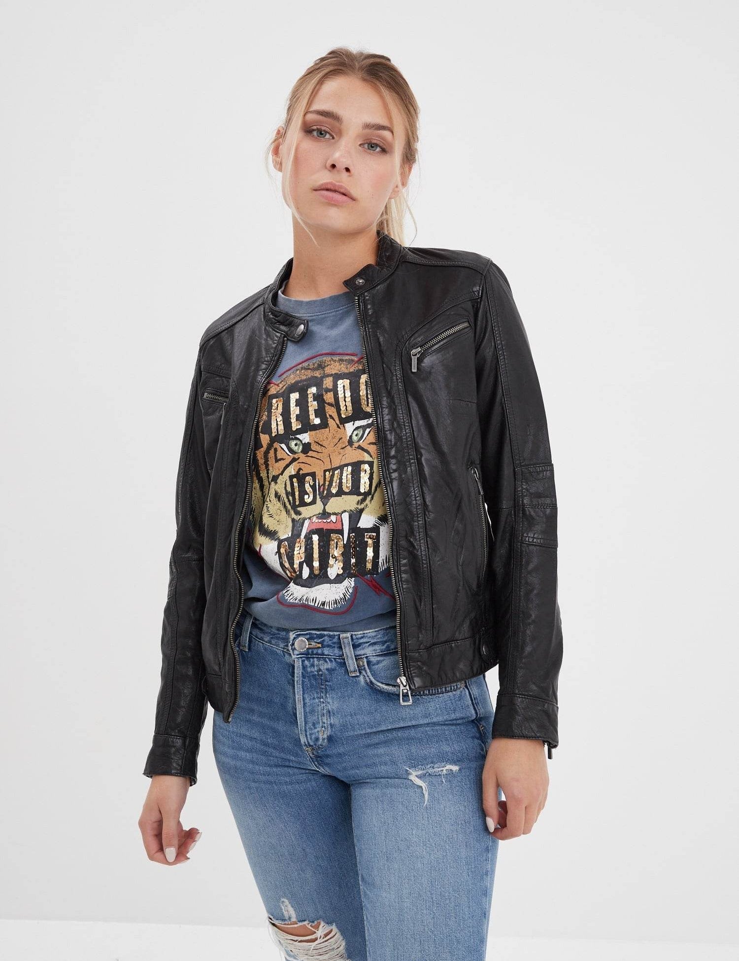 Silene - Blouson rétro cuir femme