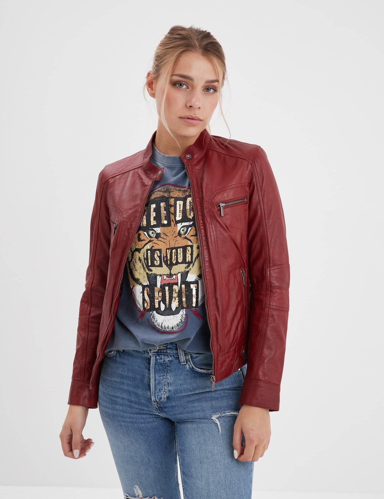 Silene - Blouson rétro cuir femme