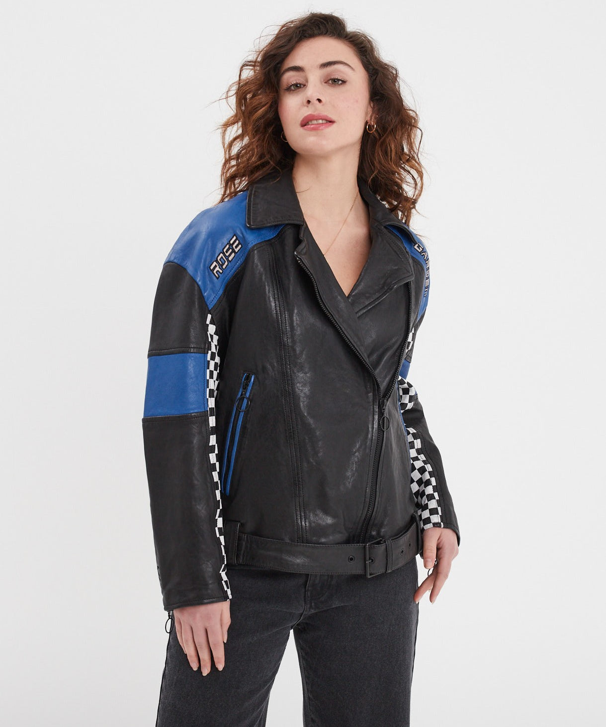 Duncan - Veste cuir oversize racing