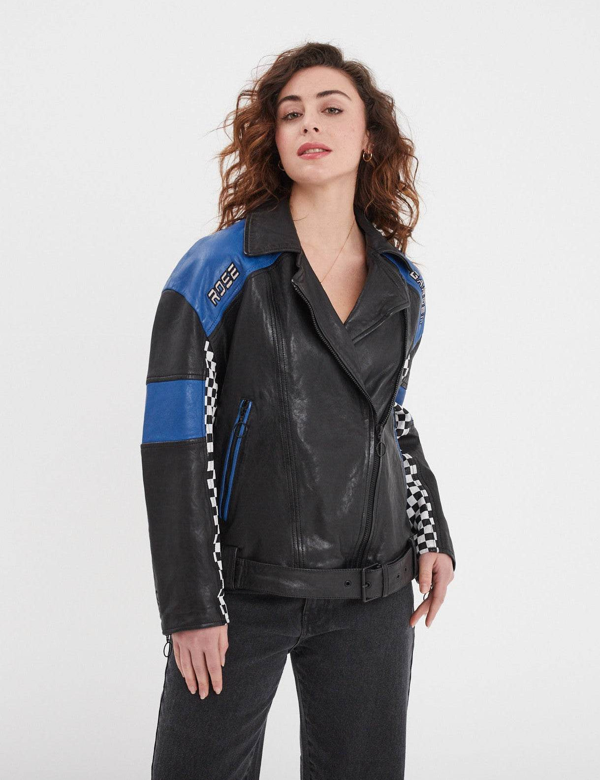 Duncan - Veste cuir oversize racing