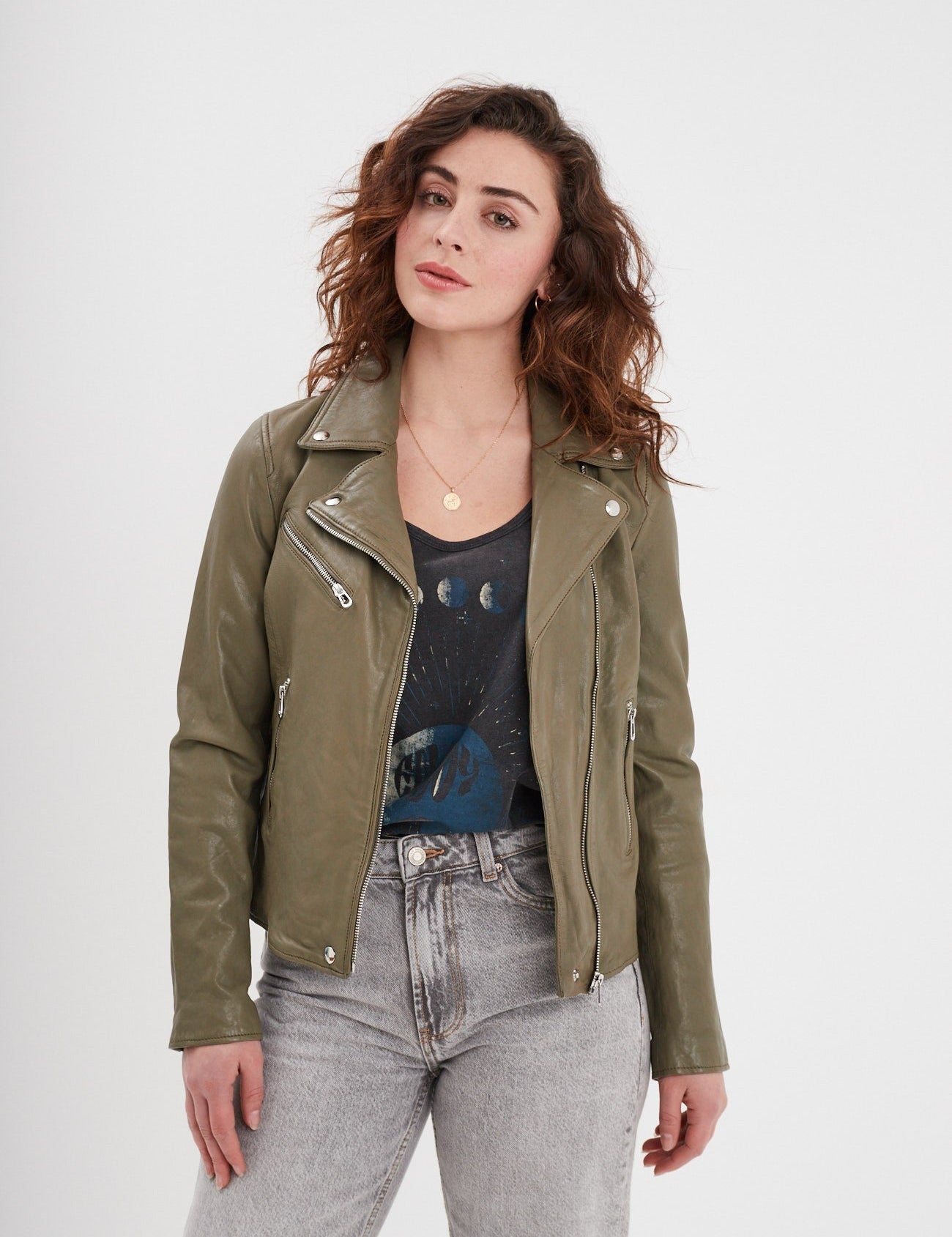 Olympe - Blouson biker cuir femme