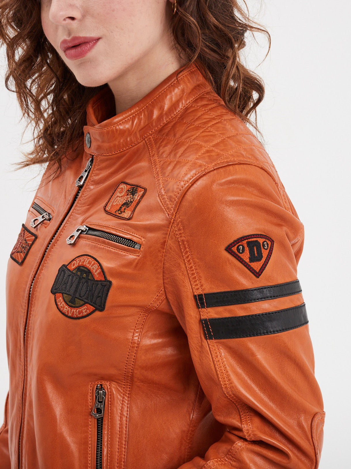 Blouson moto orange sale