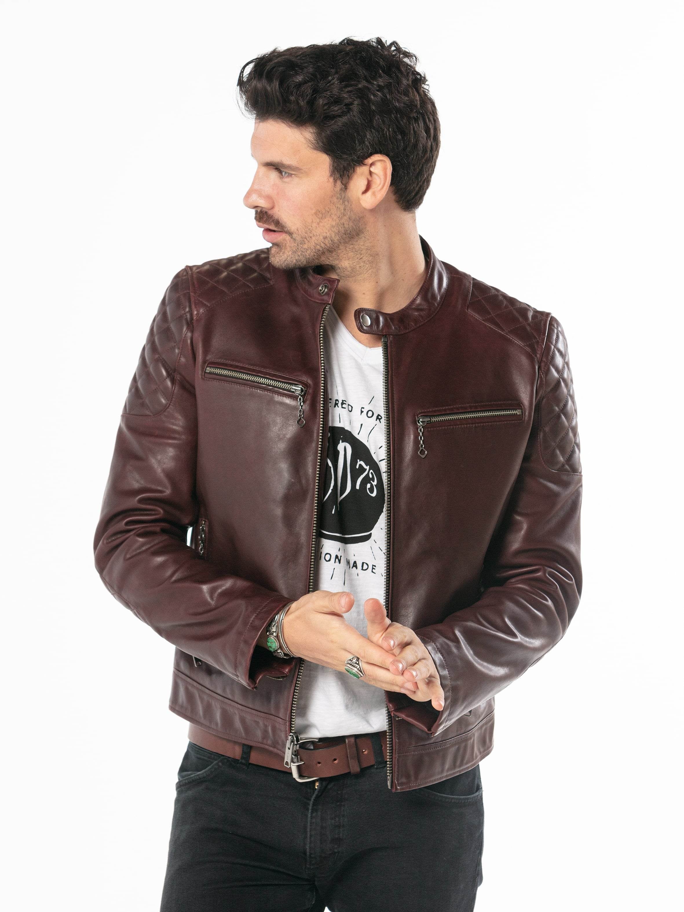 Avec Blouson Bordeaux Homme Daytona Blouson Motard Cuir Homme
